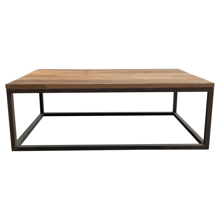 Custom Elm Wood Brick Makers Coffee Table Iron and Wood For Sale at