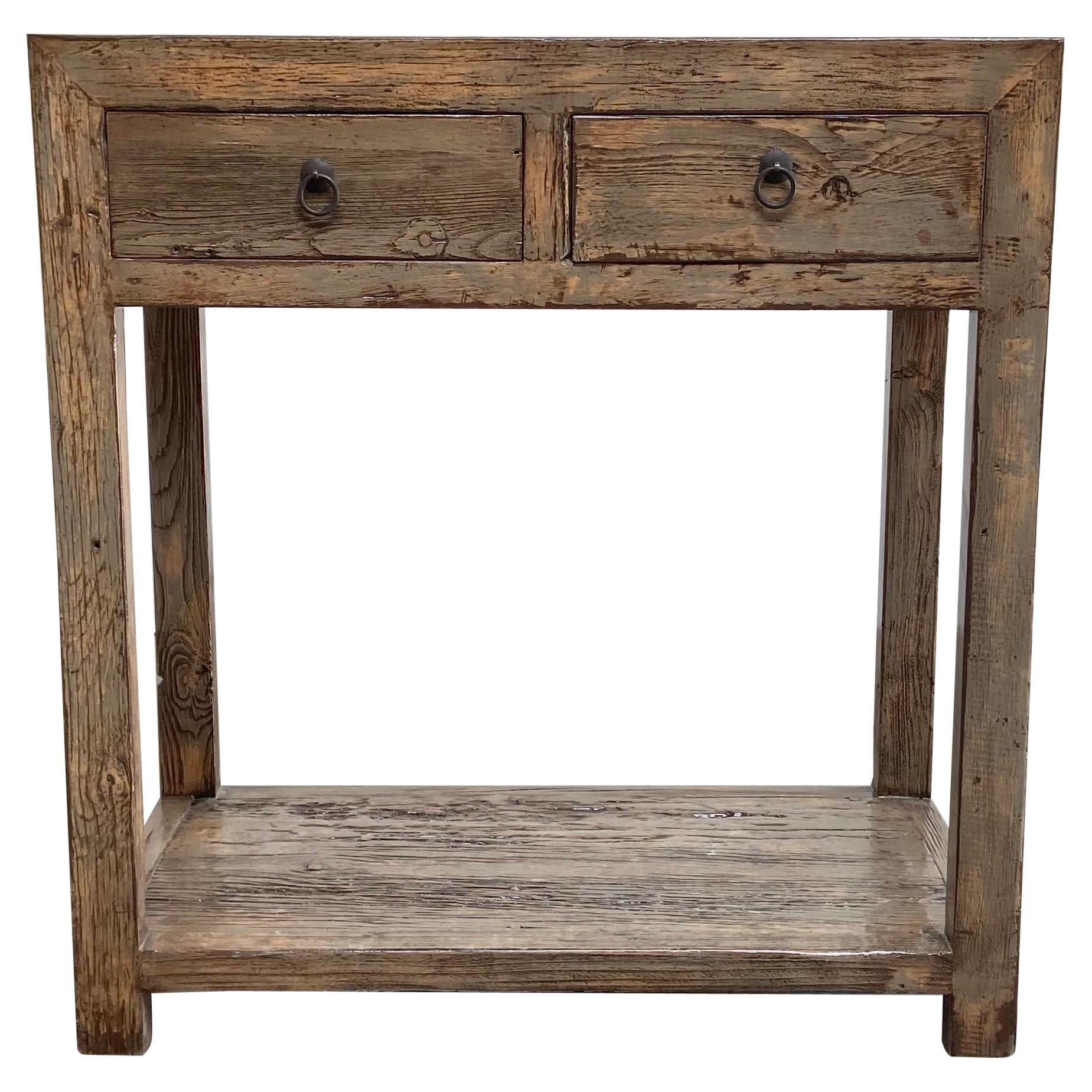 Reclaimed Vintage Elm Wood Console Table with 2 Drawers