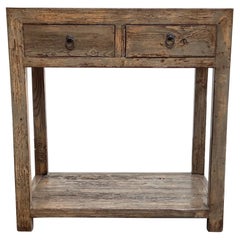 Reclaimed Vintage Elm Wood Console Table with 2 Drawers