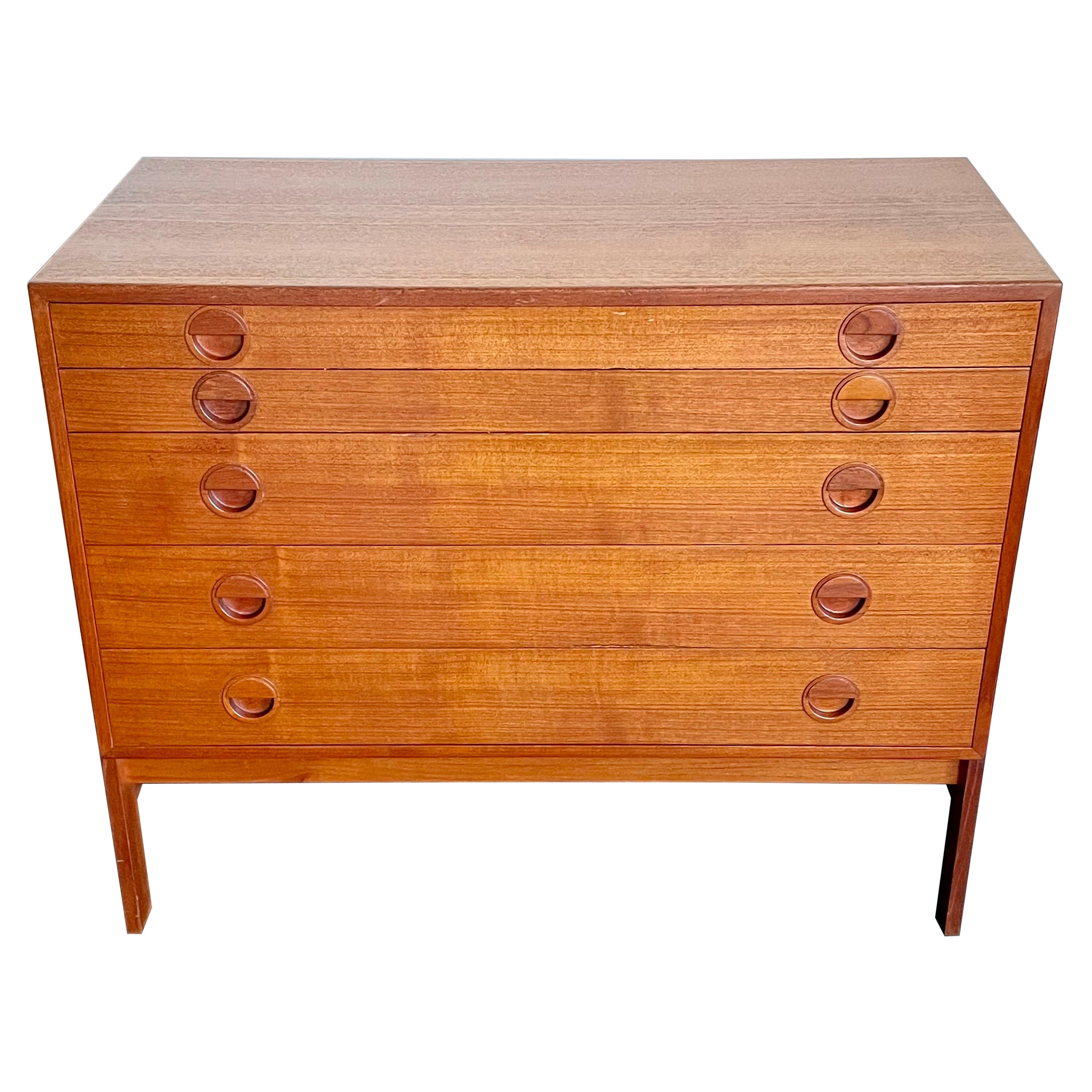 Mid Century Small Danish Teak Sideboard, Five Drawers for Flatware and Linens