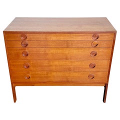 Vintage Mid Century Small Danish Teak Sideboard, Five Drawers for Flatware and Linens