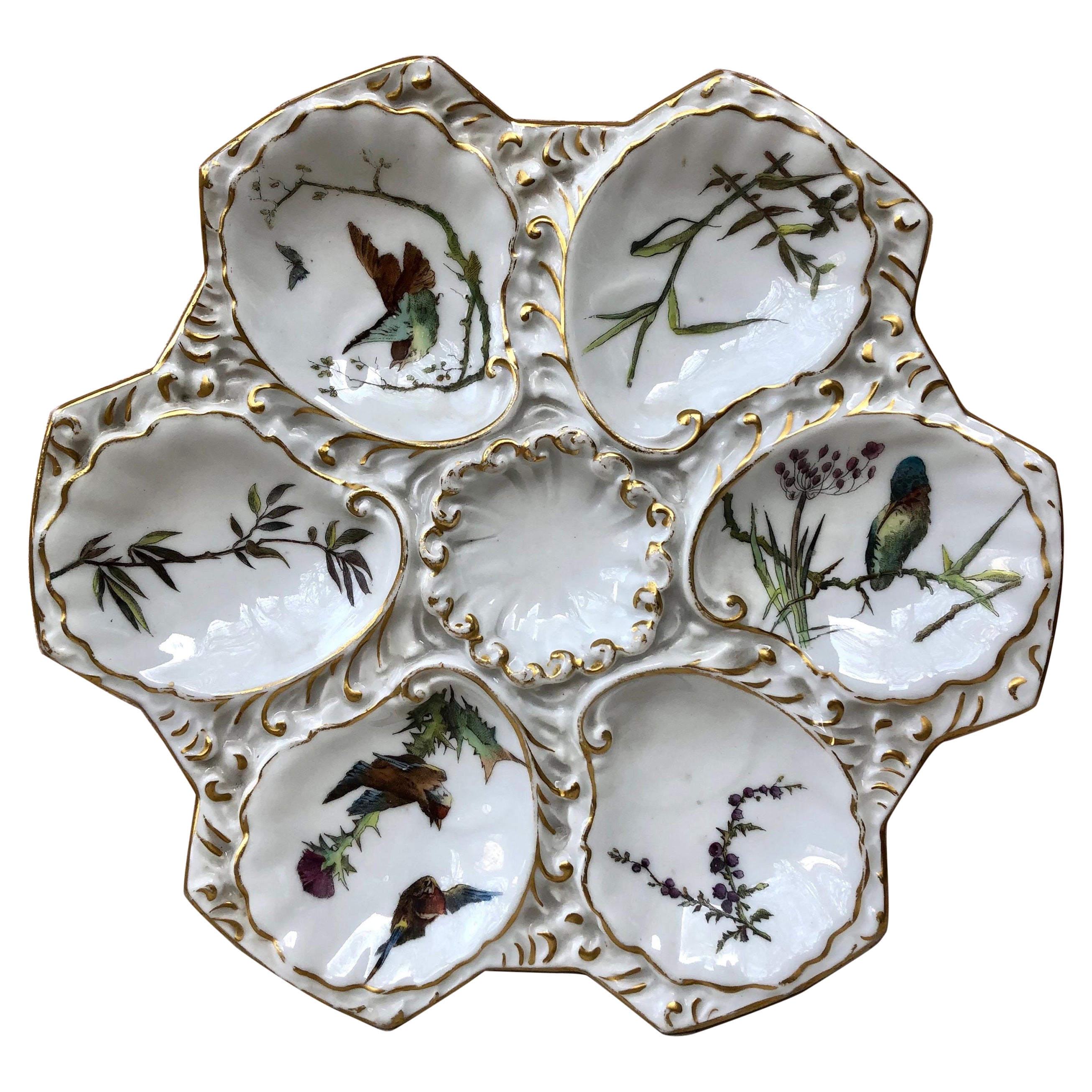 Porcelain Oyster Plate Limoges with Birds Circa 1900