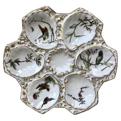 Antique Porcelain Oyster Plate Limoges with Birds Circa 1900