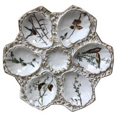 Porcelain Oyster Plate Limoges With Birds, Circa 1900