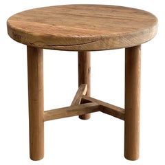 Custom Made Round Modern Reclaimed Elm Wood Side Table