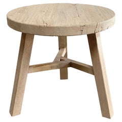 Custom Reclaimed Elm Wood Round Side Table