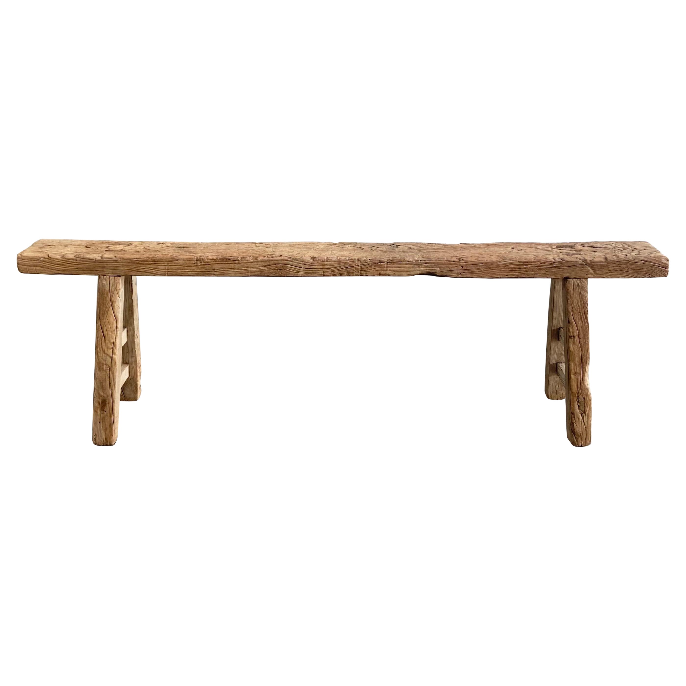 Vintage Natural Elm Wood Bench at 1stDibs vintage elm bench