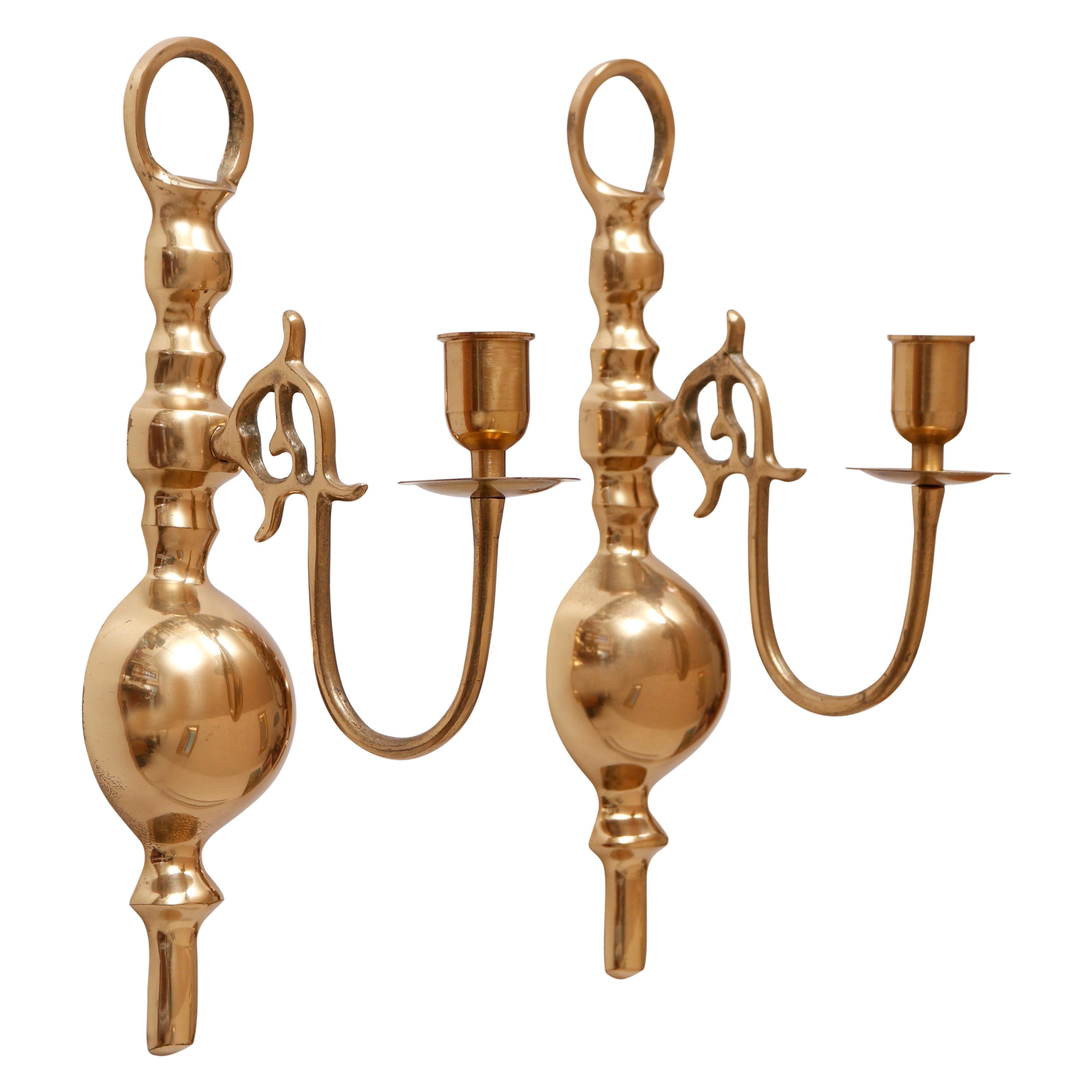 Colonial Style Brass Candle Sconces, a Pair