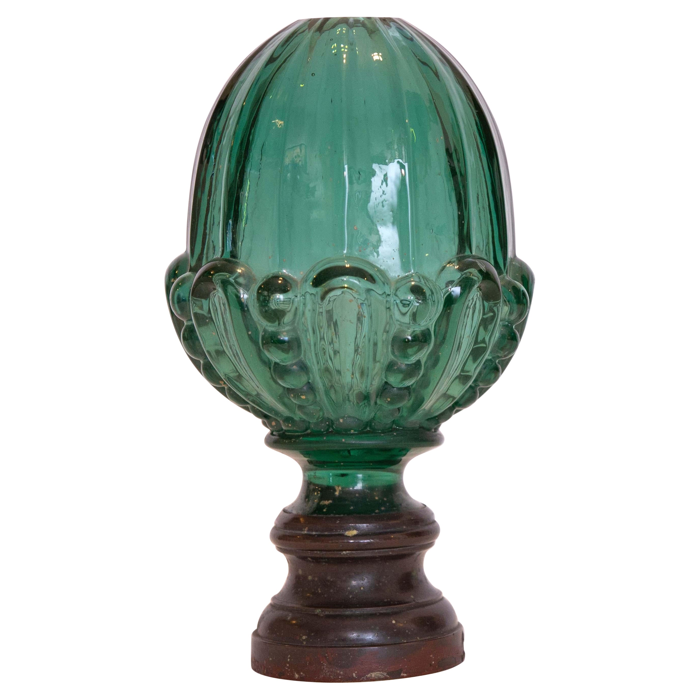 French Green Glass Newel Post Finial 19th Century