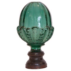 Antique French Green Glass Newel Post Finial 19th Century