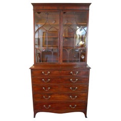 English Georgian Mahogany Secretaire Bookcase Carved Prince of Wales Feathers