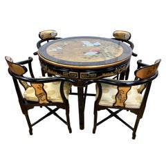 Ensemble de salle à manger chinoiseries asiatiques peintes à la main, table de jeu avec quatre chaises