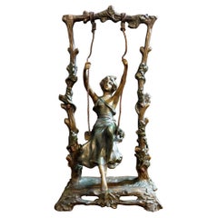 Art Nouveau Moreau Bronze Sculpture "Girl on Swing"