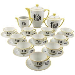 Vintage Limoges France Porcelain Tea Coffee Set Jazz Band Design, 1960s