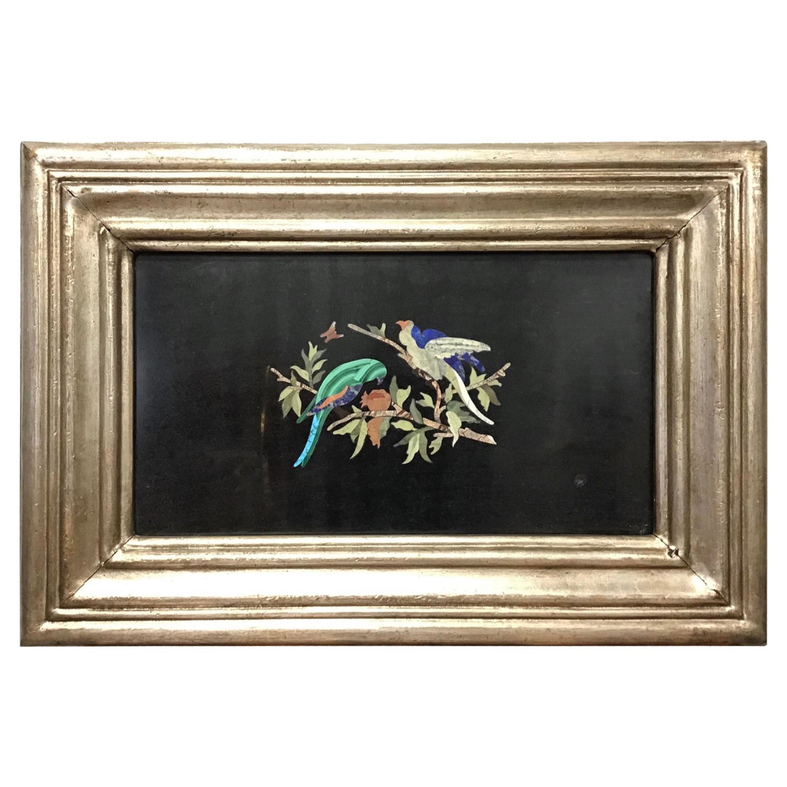 Vintage Italian Pietra Dura Bird Plaque