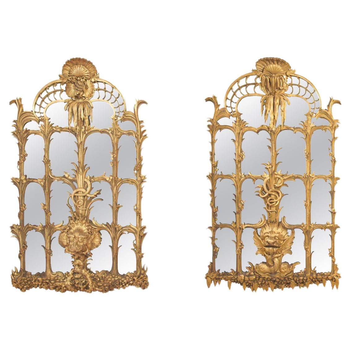 Pair Monumental Northern European Giltwood Mirrors For Sale