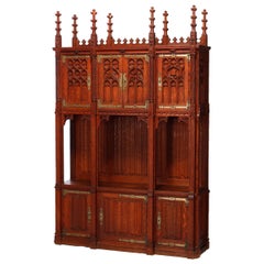 Antique Gothic Revival Kimbel & Cabus School Carved Oak Cabinet, 20th C