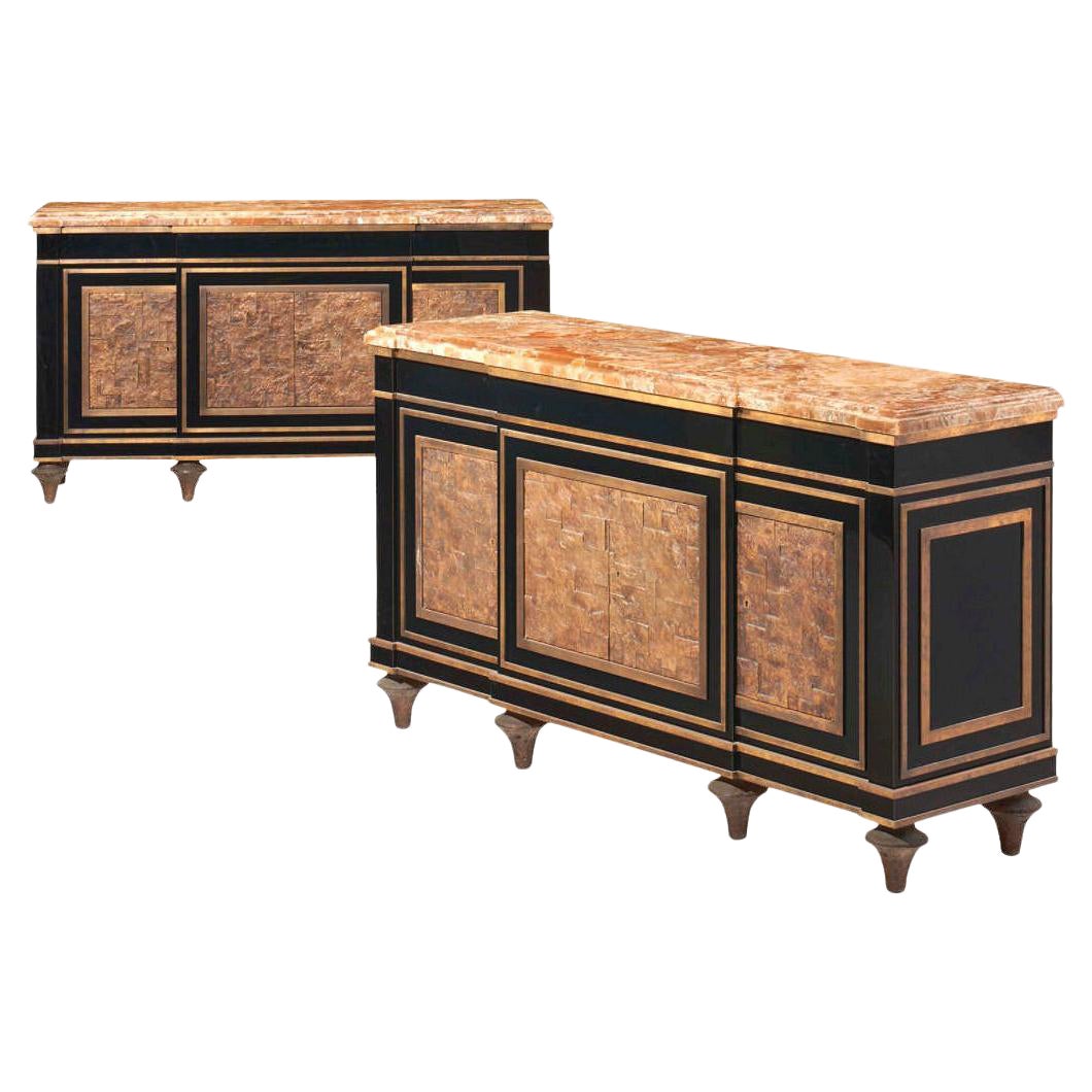 Pair Alabaster and Bronze Side Cabinets For Sale