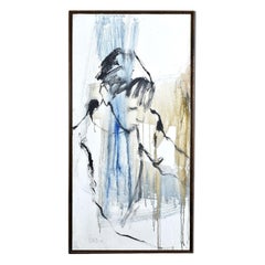 Original Expressionist Figural Painting in Blue White Black and Brown Wash