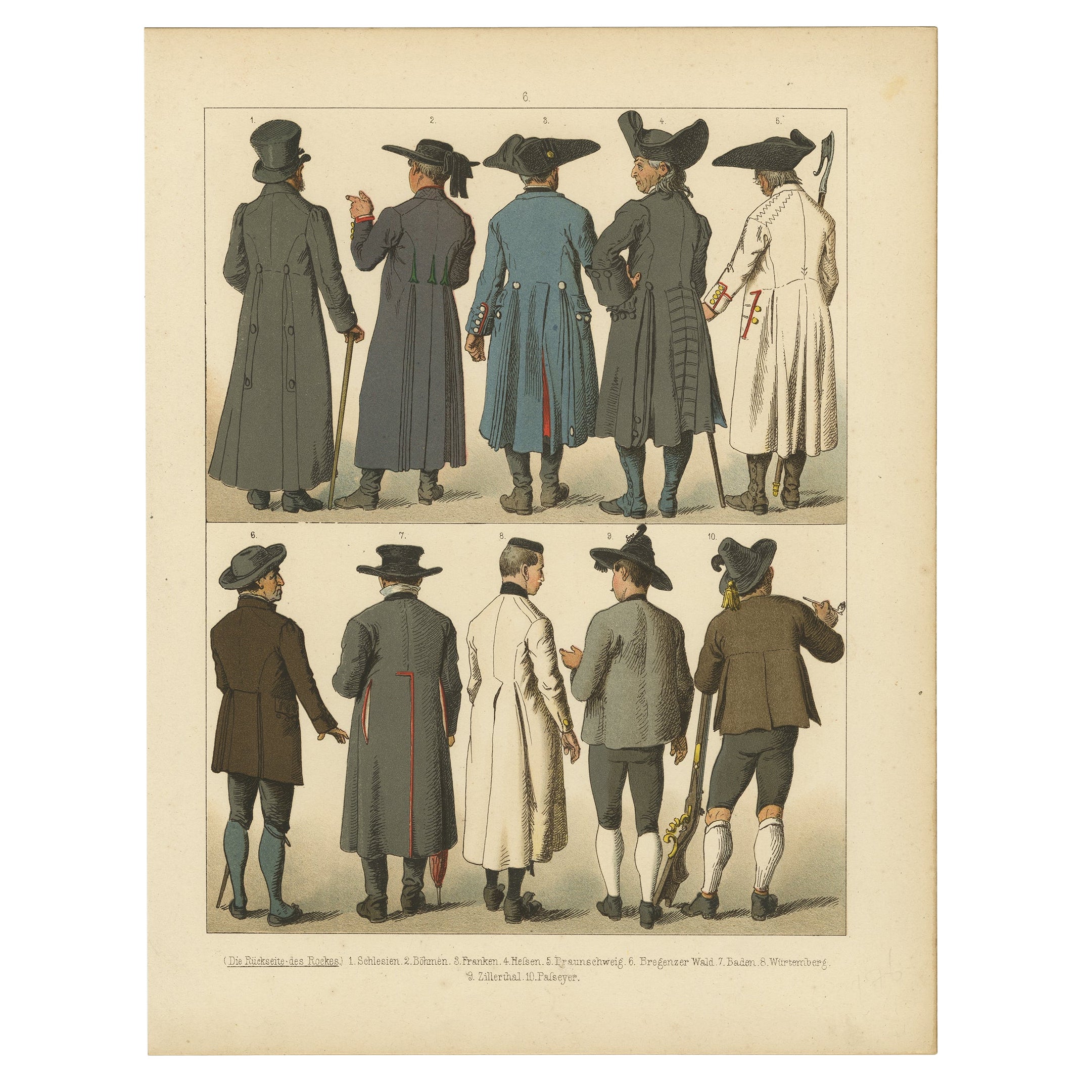 Antique Print of the Backside of Coats of Germany, Austria and Bohemia, 1870 For Sale