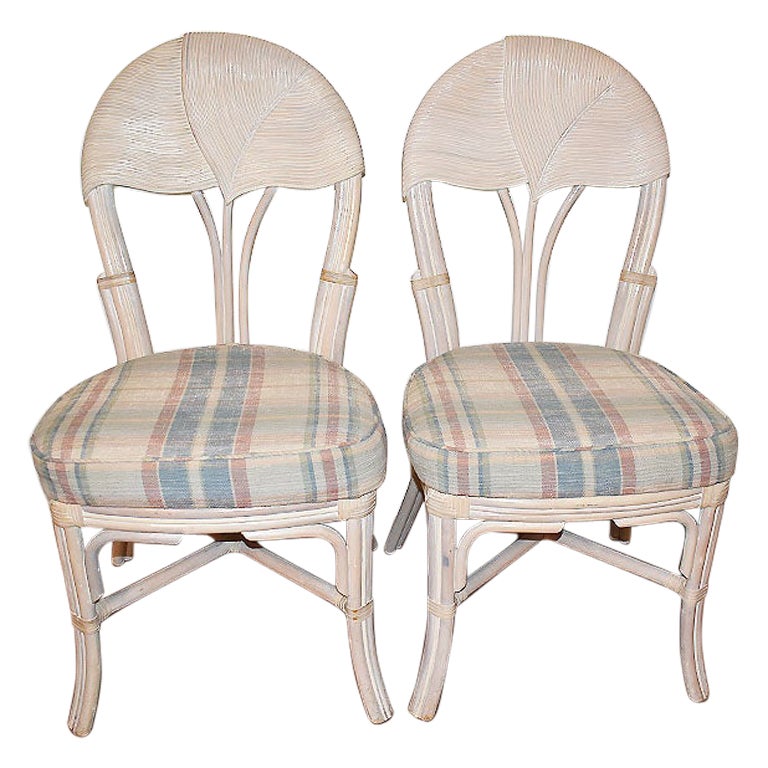Vintage Pencil Reed Rattan Palm Dining Chairs after Gabriella Crespi, a Pair