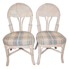 Vintage Pencil Reed Rattan Palm Dining Chairs, a Pair