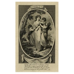 Antique Print Depicting the Personification of Charity with English Poem, C.1780