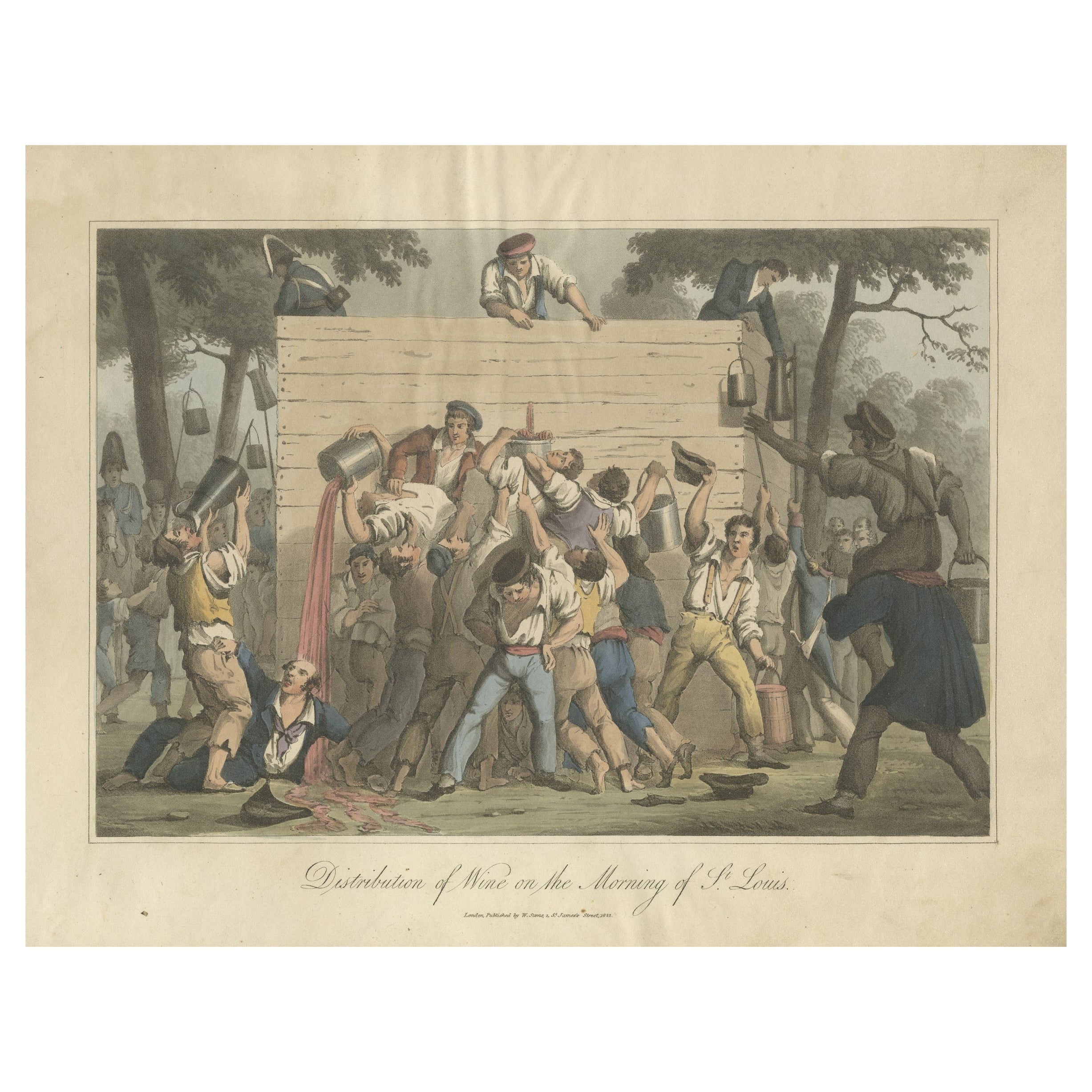 Antique Aquatint of The Distribution of Wine on the Morning of St.Louis, c.1822