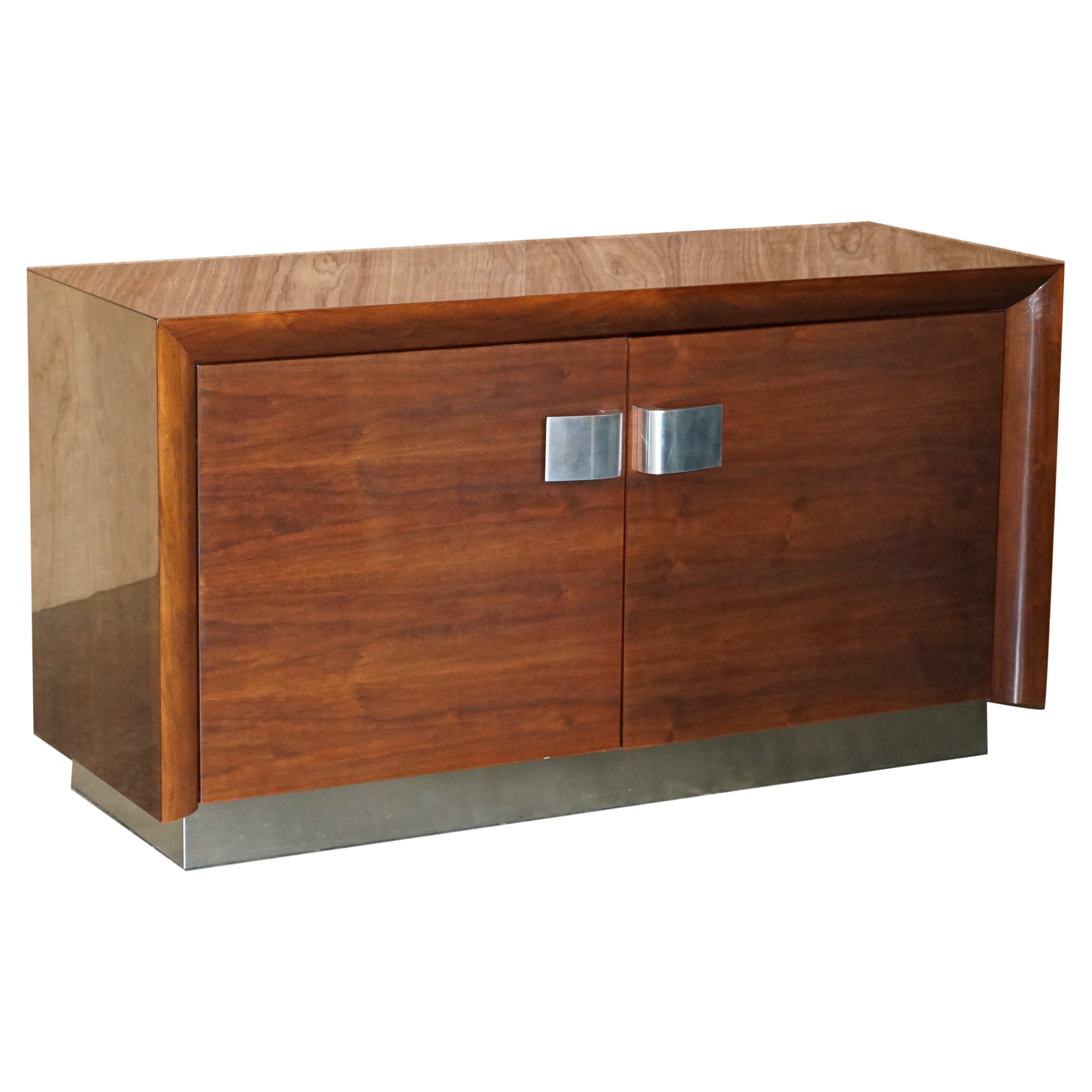 Malerba Hand Made in Italy Walnut & Chrome Designer Sideboard For Sale