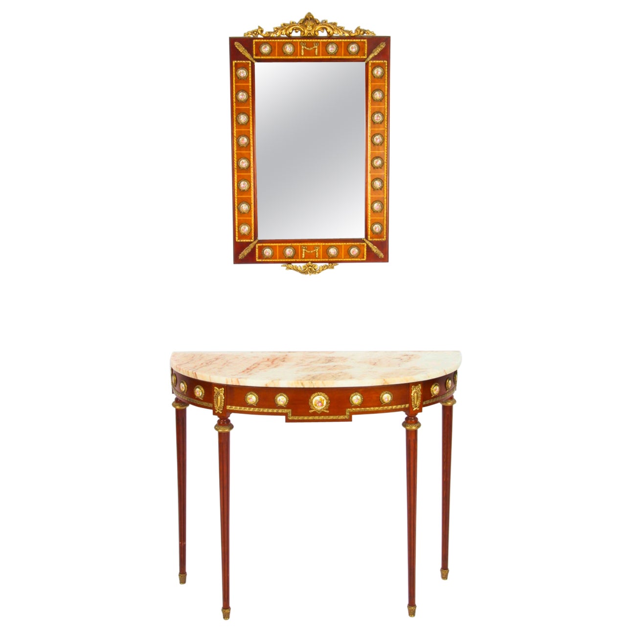 Vintage Ormolu & Porcelain Mounted Console Table & Mirror by Epstein 20th C For Sale