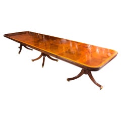 Vintage Regency Style Dining Table Inlaid Flame Mahogany 20th C