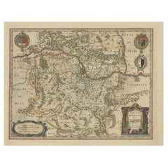 Antique Old Map of The French Wine Region Surrounding Metz in the Moselle Region, c.1650