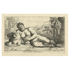 Antique Print of Silenus, Tutor to the Wine God Bacchus or Dionysus, 1660