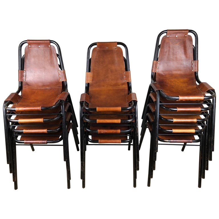 Charlotte Perriand Dining Chairs for Les Arcs Ski Resort, circa 1960s, Set of 13 For Sale