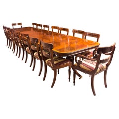 Vintage Three Pillar Mahogany Dining Table and 16 Chairs 20th C