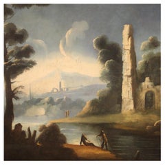 18th Century Oil on Canvas Antique Italian Landscape Painting, 1750