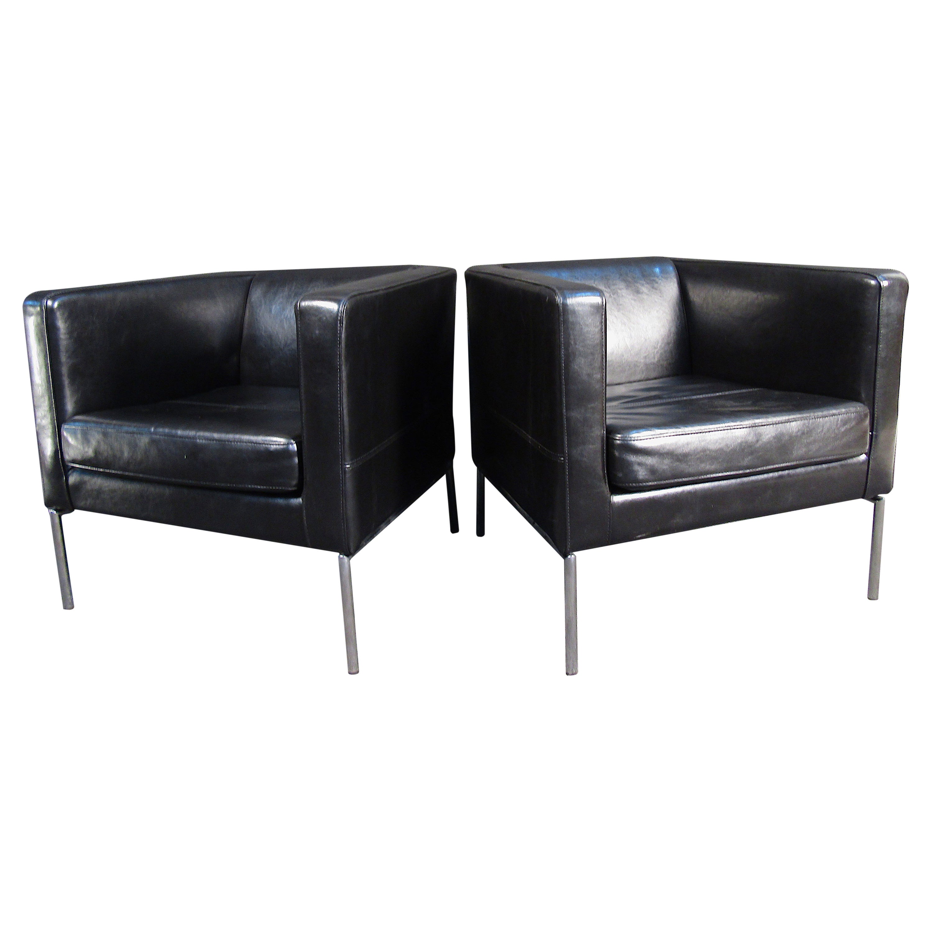 Modern Black Leather Club Chairs