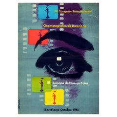 Original Vintage Poster Cinema Congress Film Week 1961 Barcelona Reel Eye Design