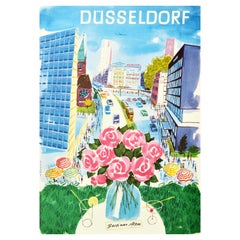 Original-Vintage-Reiseplakat Düsseldorf, Berliner Allee, Deutschland, Cafe City View