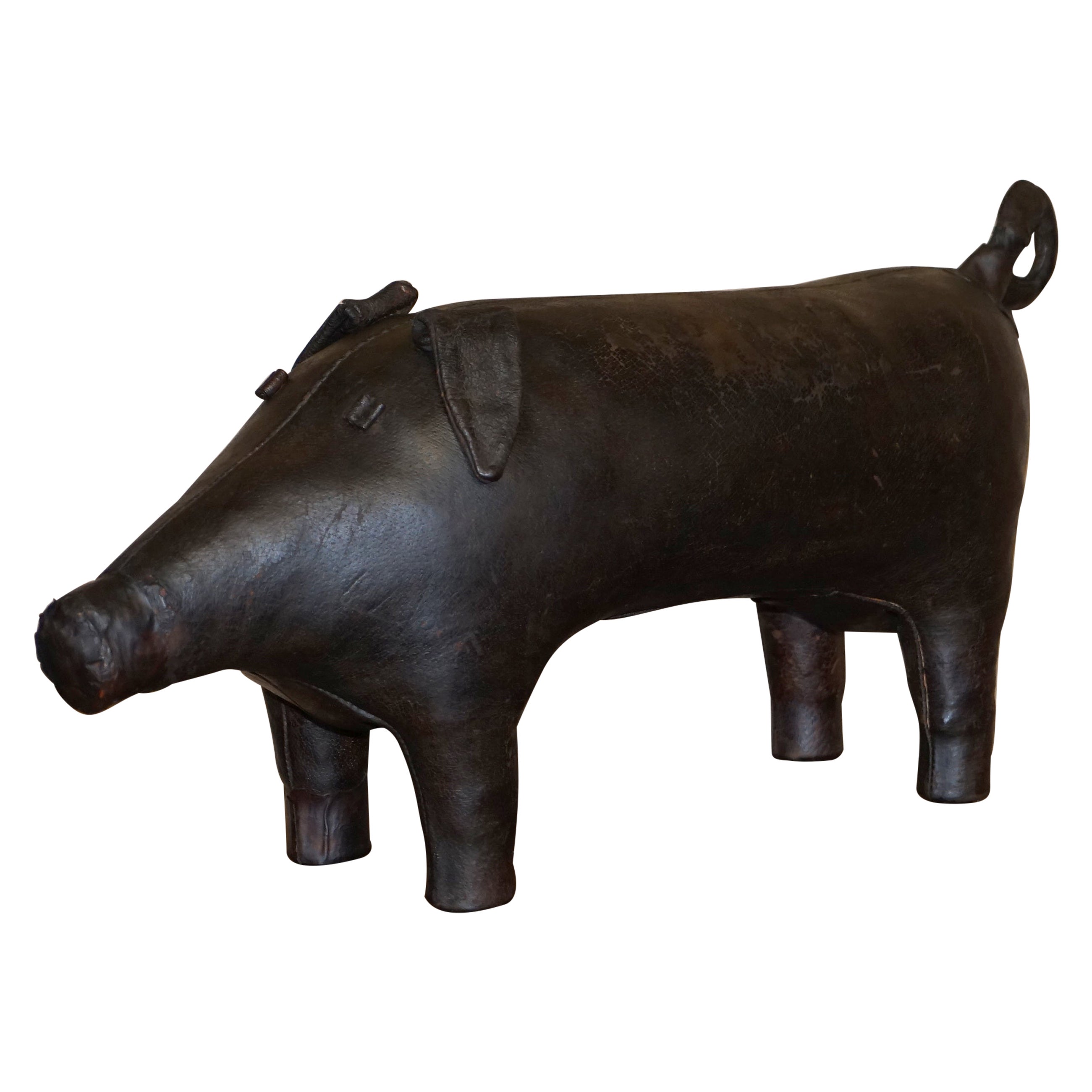 Très grand tabouret en cuir marron pour cochon de Liberty of London des années 1930 en vente