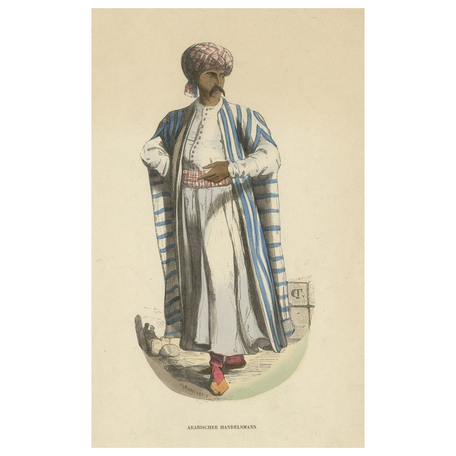 Antique Print of an Arab Merchant in the 19th Century, ca.1845 For Sale
