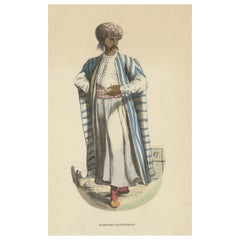 Impression ancienne d'un marchand arabe au 19e siècle, vers 1845