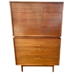 Mid Century Modern Two-Piece Tall Walnut Chest on Chest Highboy Dresser