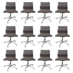 Set of Twelve Original Eames Leather Aluminum Group Side Chairs Herman Miller