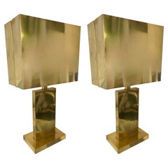 Pair of Brass Table Lamps Brass Shades. France, 1970s