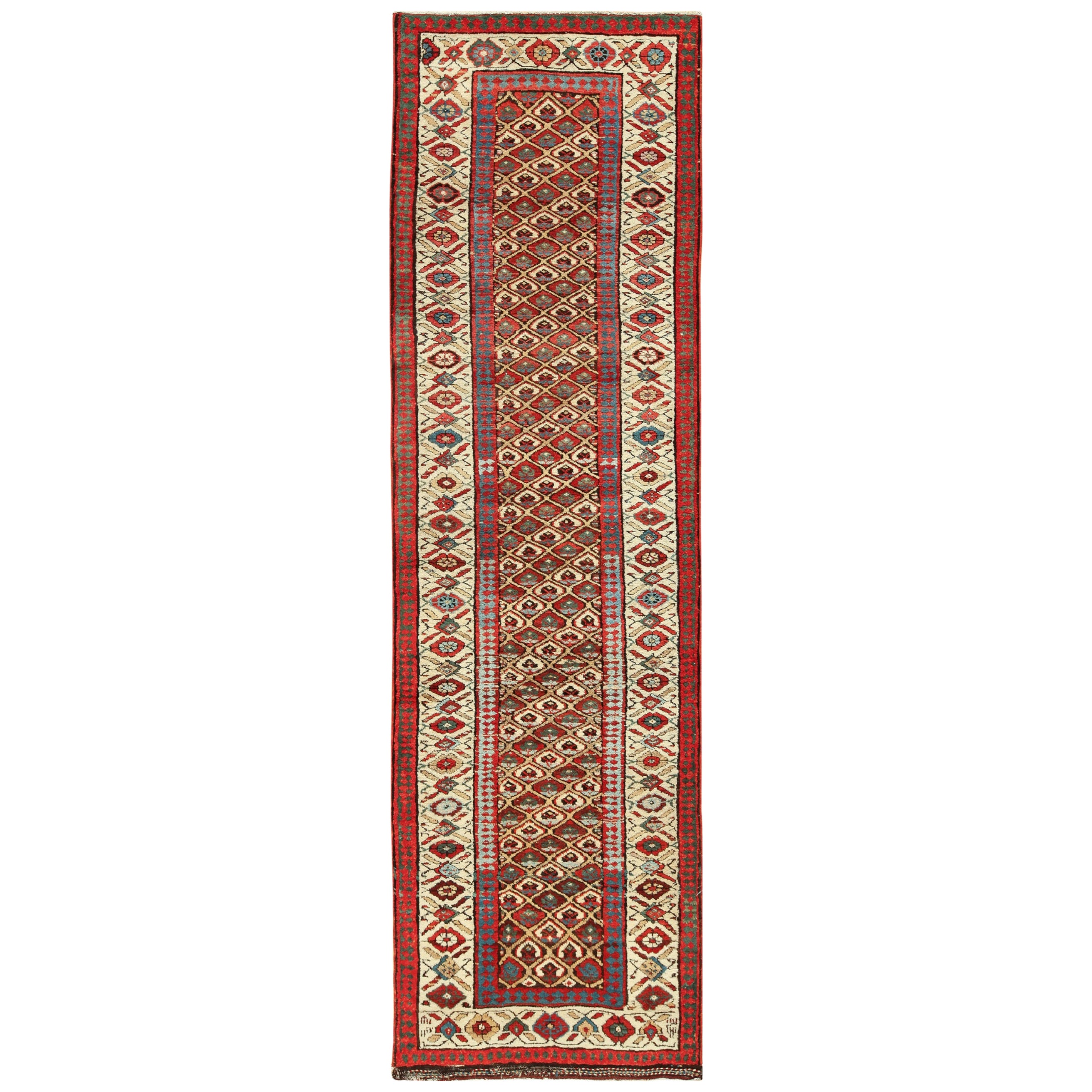 Tapis de couloir persan kurde tribal ancien. 3 pieds 5 pouces x 11 pieds 10 pouces 