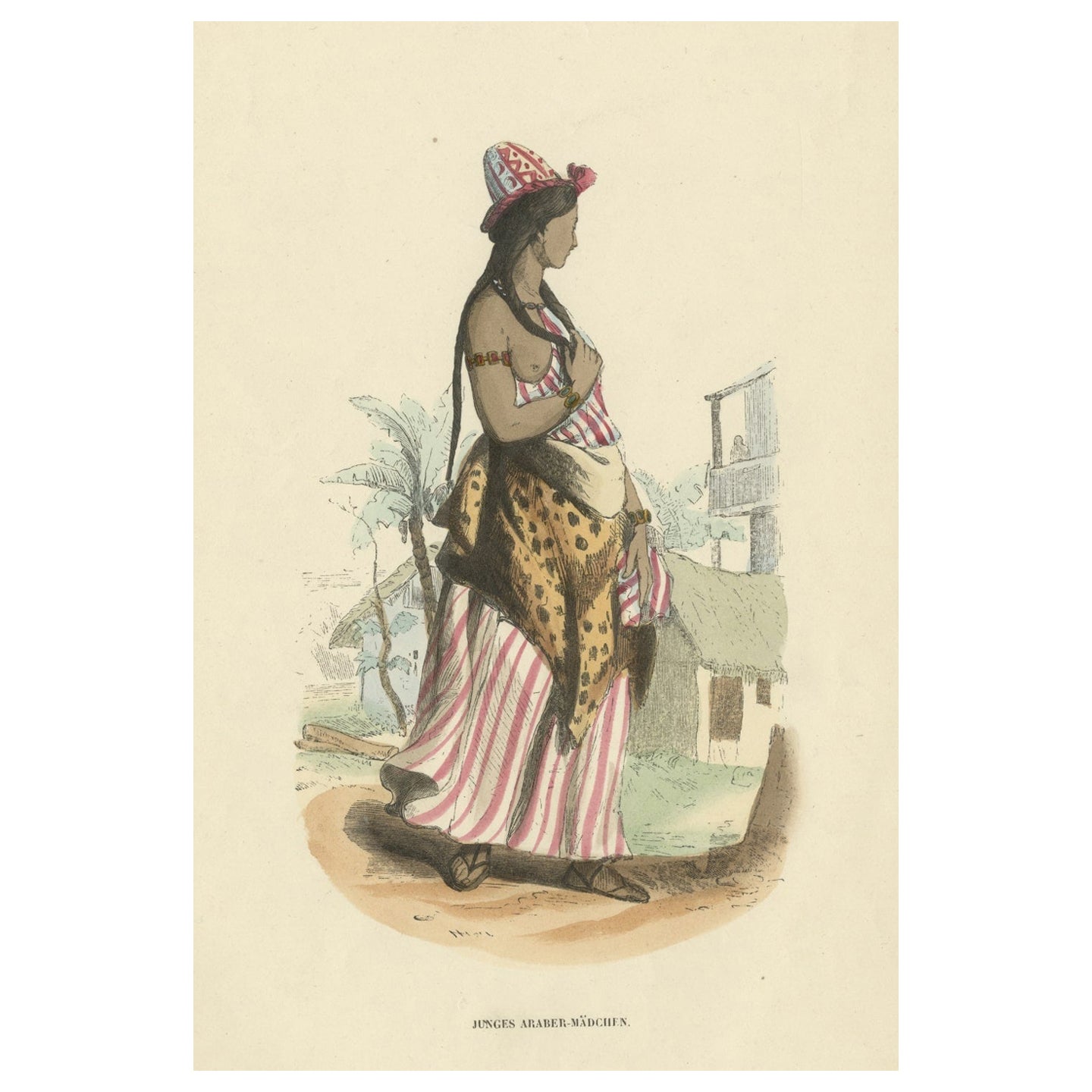 Original Antique Print of an Arabian Girl, ca.1845 For Sale