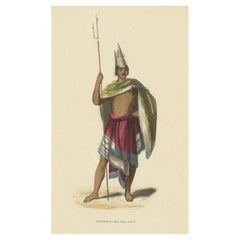 Antique Print of a Warrior from Roti or Rotti Island in East Indonesia, ca.1845
