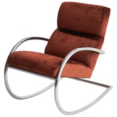 Mid Century Chrome Rocking Chair in Rust Velvet