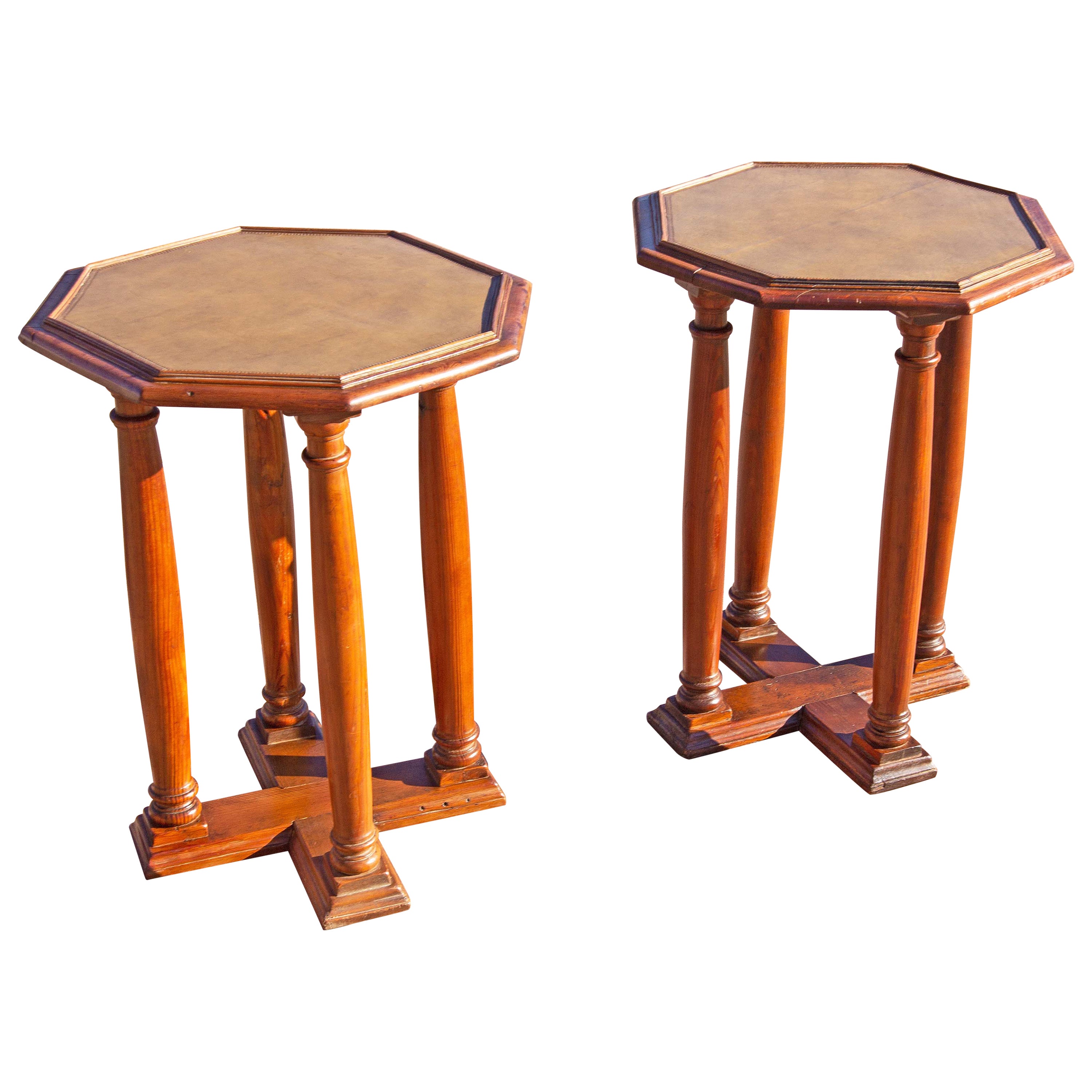 Pair of Leather Top Italian Tuscan Tables 19th Century For Sale